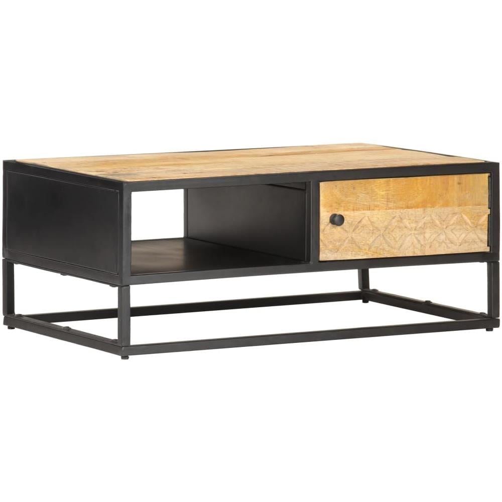 Tavolino Con Anta Intagliata 90x55x36 Cm Legno Di Mango Grezzo - Foto 8