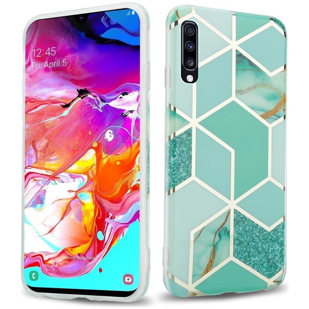 Custodia Compatibile Con Samsung Galaxy A70 In Marmo Verde Chiaro Verde Oro No. 3 - Coperchio Protettivo In Silicone Tpu Con Motivo A Mosaico - Foto 1
