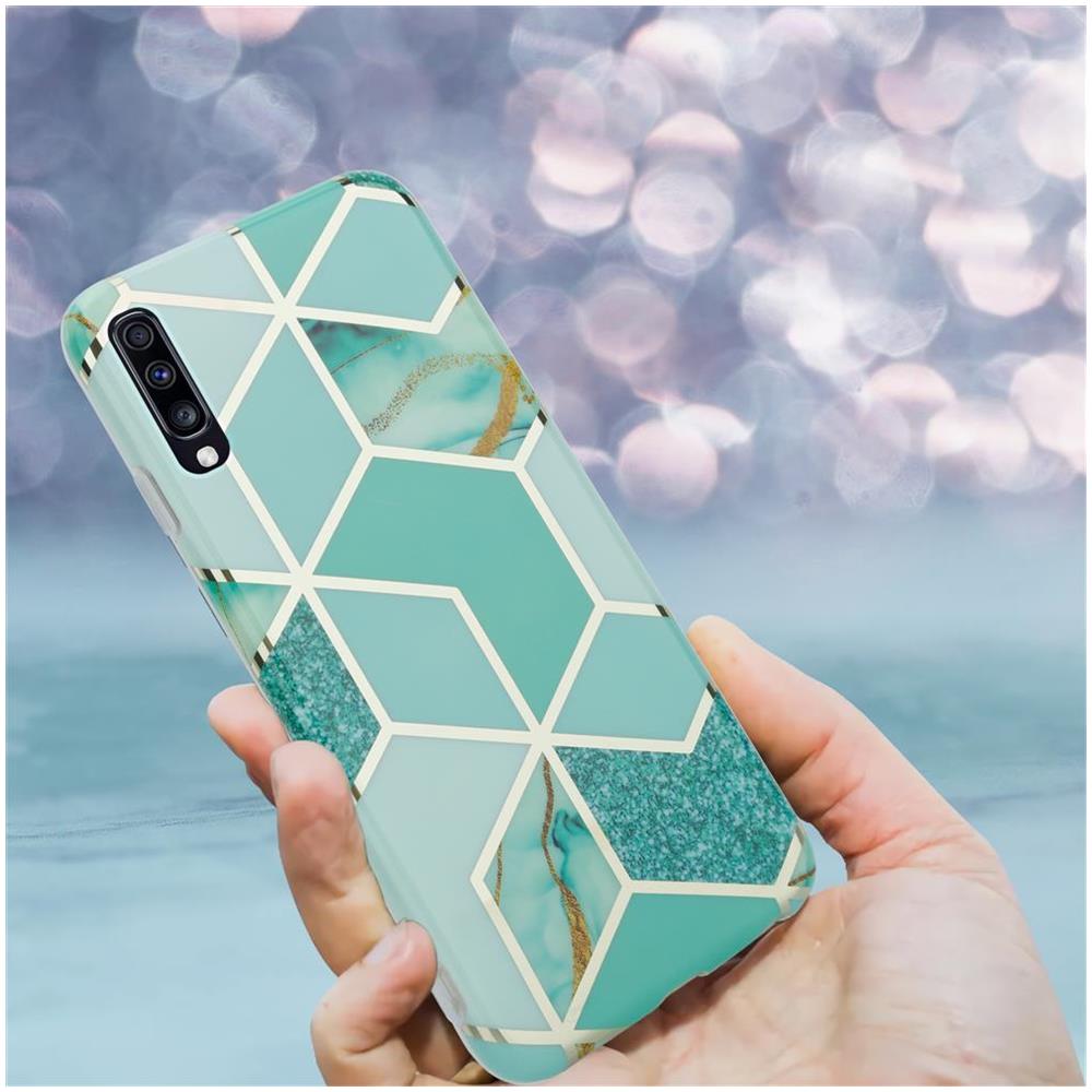 Custodia Compatibile Con Samsung Galaxy A70 In Marmo Verde Chiaro Verde Oro No. 3 - Coperchio Protettivo In Silicone Tpu Con Motivo A Mosaico - Foto 7