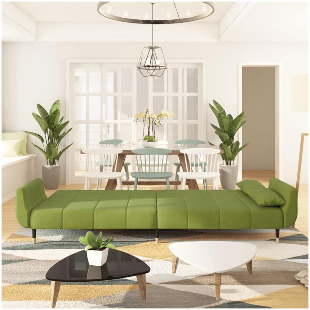 Divano Letto A 2 Posti Con 2 Cuscini Verde Chiaro In Velluto - Foto 2