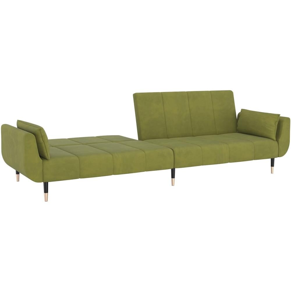Divano Letto A 2 Posti Con 2 Cuscini Verde Chiaro In Velluto - Foto 9