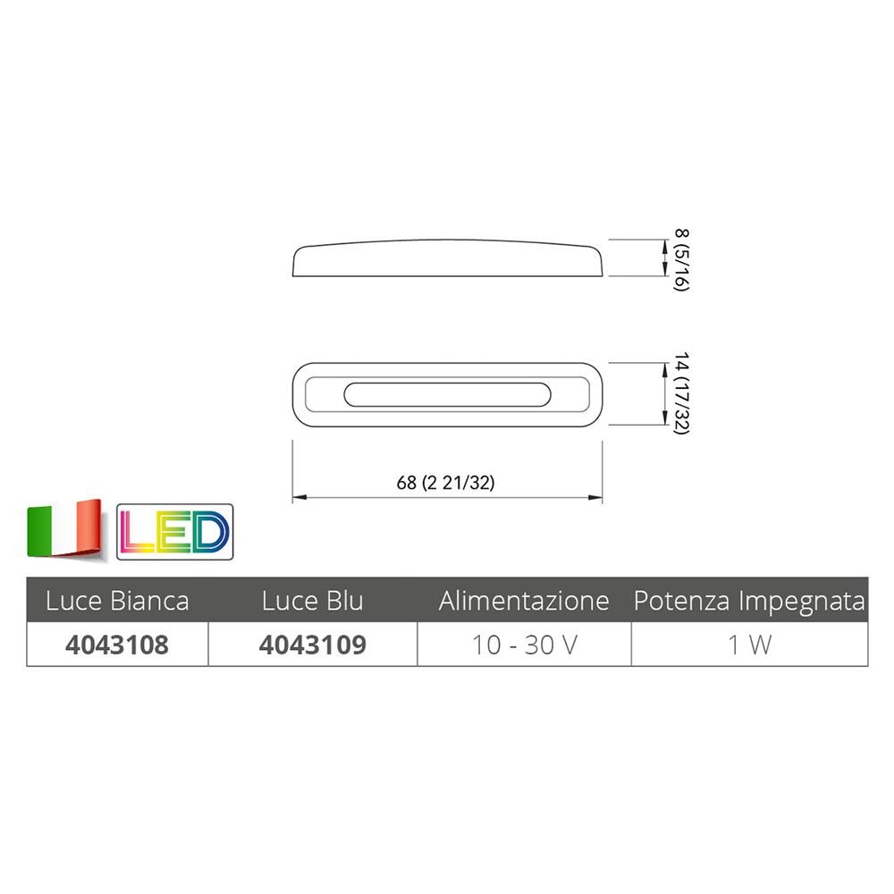 Luce Di Cortesia Stagna Ip 65 A 4 Led, Fabbricata In Acciaio Inox Aisi316 Con Finitura Lucida, Dotata Di Diffusore Che Proietta Lilluminzionein Avanti. Luce Bianca Naturale O Blu. Fissaggio Con Viti. Sensibile Allapolarità. - Foto 2