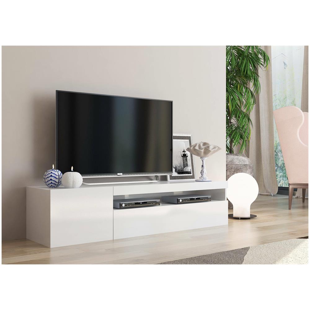 Mobile Porta Tv Roberto, Credenza Bassa Da Soggiorno A 2 Ante, Base Porta Tv, 100% Made In Italy, Cm 150x40h37, Bianco Lucido - Foto 1