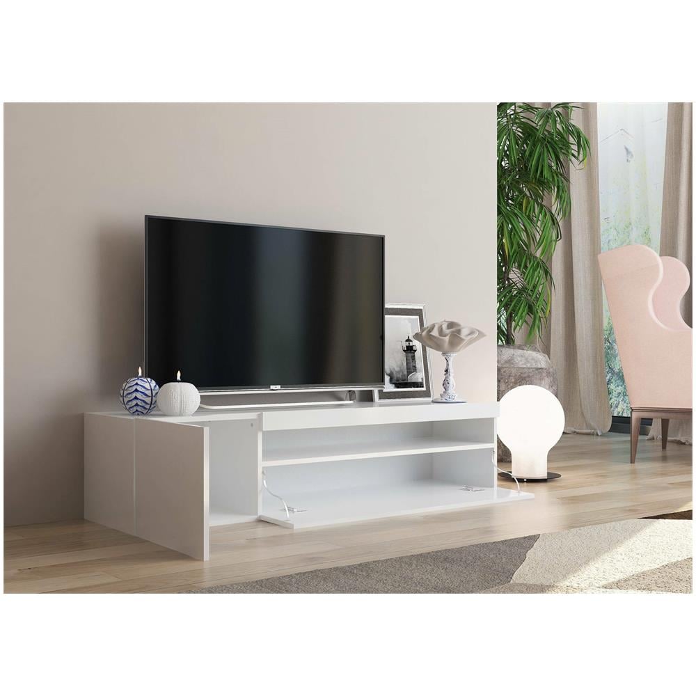Mobile Porta Tv Roberto, Credenza Bassa Da Soggiorno A 2 Ante, Base Porta Tv, 100% Made In Italy, Cm 150x40h37, Bianco Lucido - Foto 4