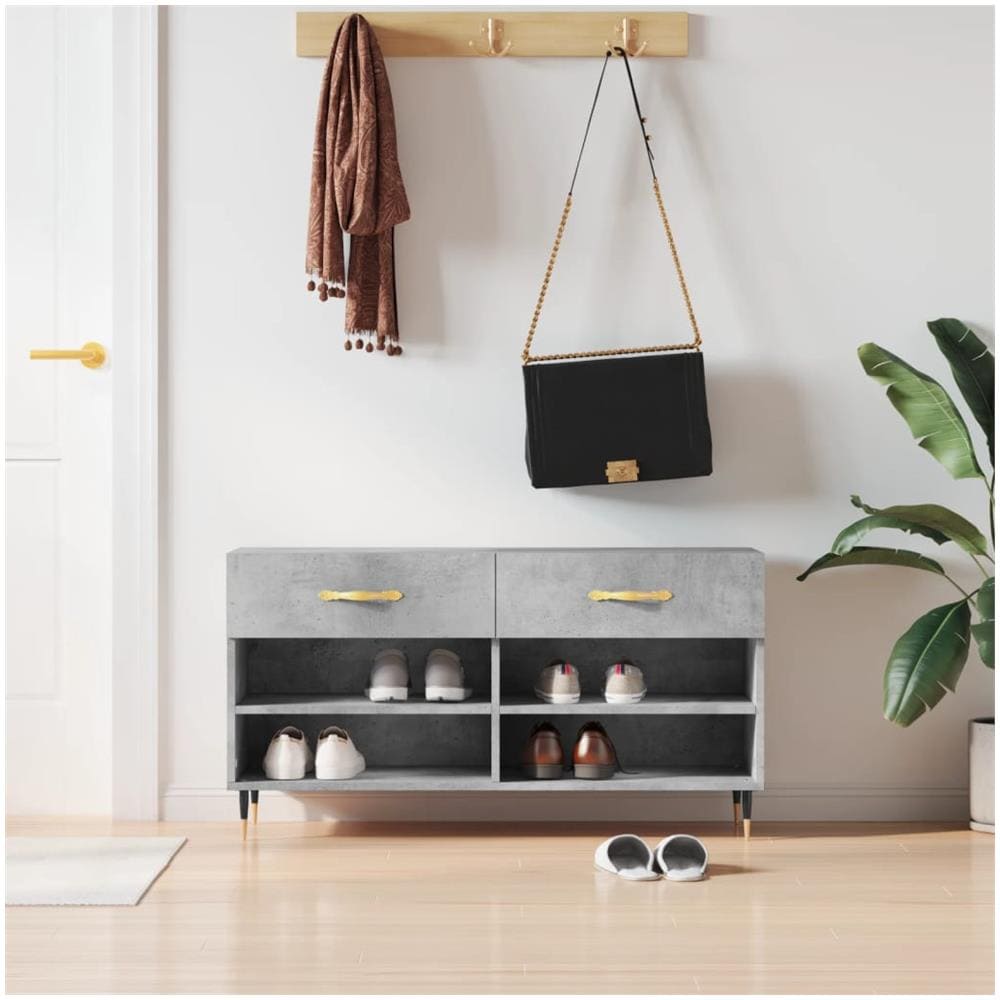 Panca Porta Scarpe Grigio Cemento 102x35x55cm Legno Multistrato - Foto 1