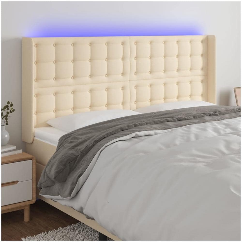 Testiera A Led Crema 163x16x118/128 Cm In Tessuto - Foto 1