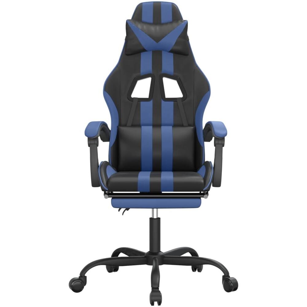 Sedia da Gaming Girevole con Poggiapiedi Nero e Blu Similpelle - Foto 2