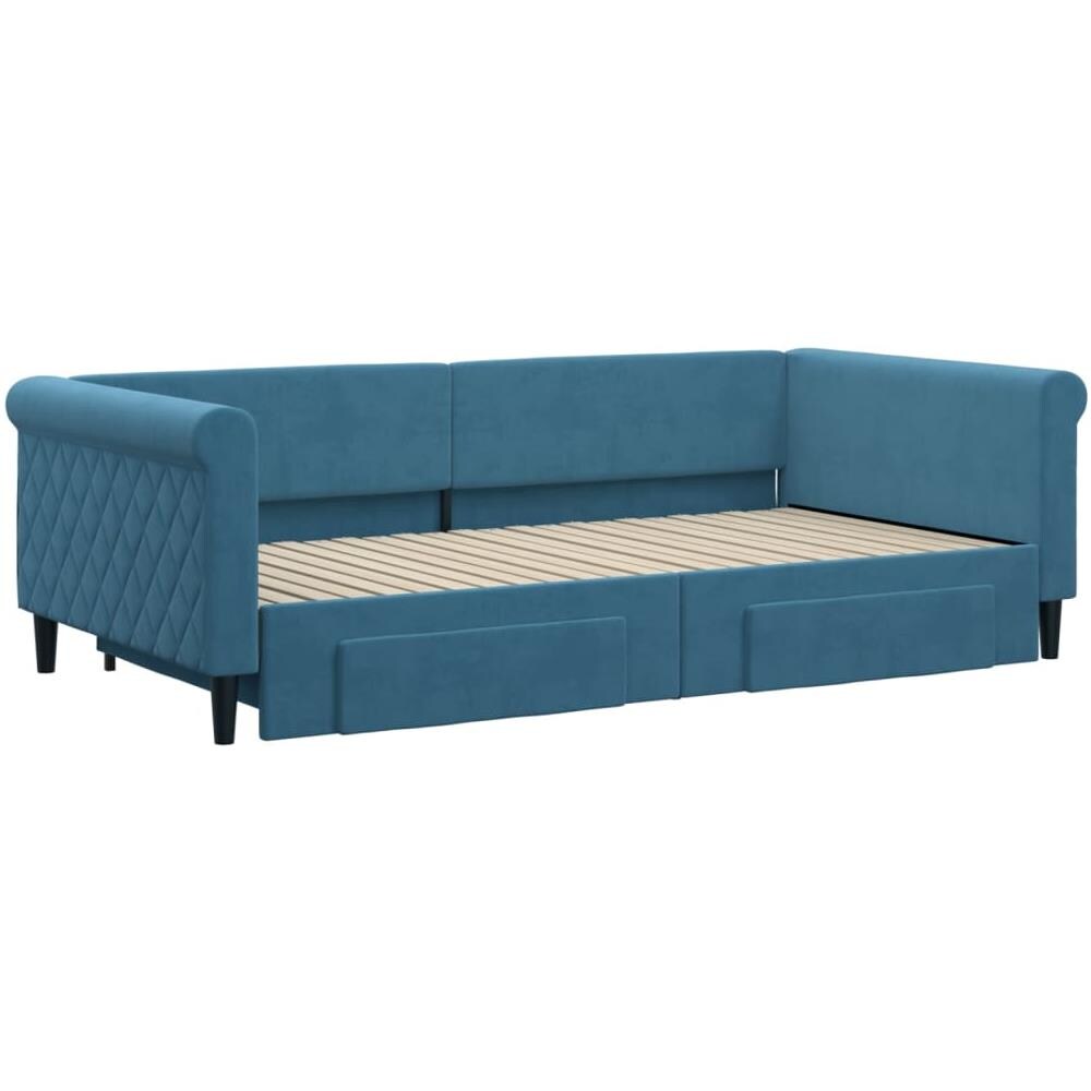 Divano Letto Estraibile Con Cassetti Blu 100x200 Cm In Velluto - Foto 2