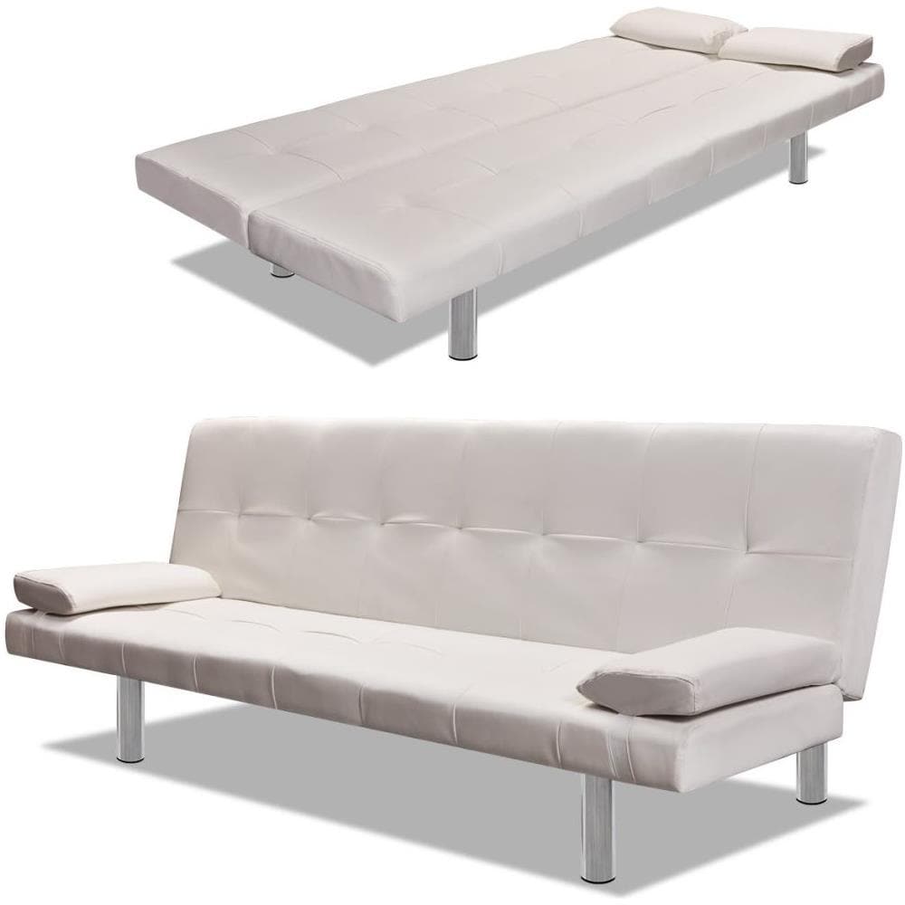 Divano Letto con 2 Cuscini Similpelle Regolabile Bianco Crema - Foto 1
