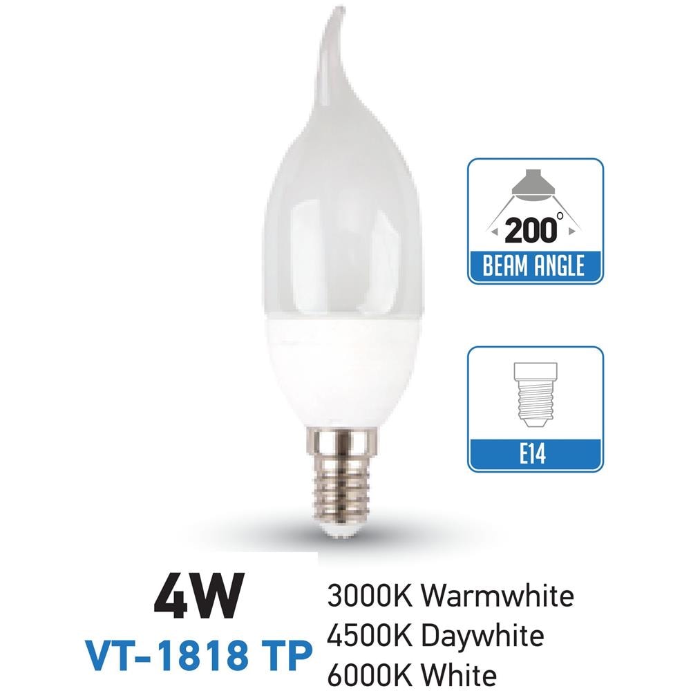 Lampadine Led E14 4w Candela Fiamma Luce Naturale 4500k Vt-1818 Tp 4156 Colpo Di Vento - Foto 1