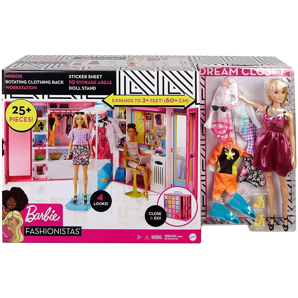 Barbie l'armadio dei sogni 60 cm con 10 aree per accessori con Bambola Barbie Bionda - Foto 7