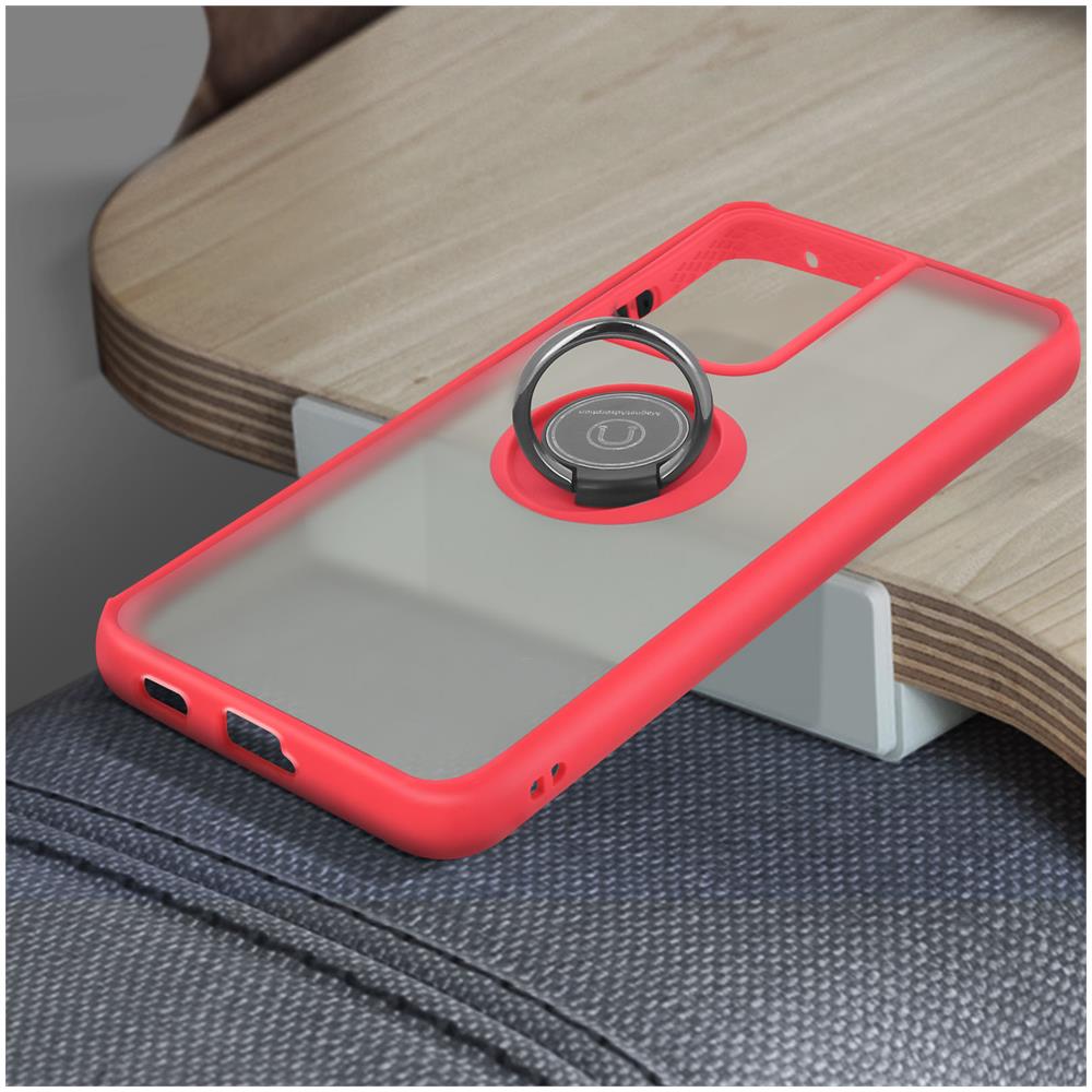 Cover Samsung Galaxy S21 Ultra Anello In Metallo Funzione Supporto Rosso - Foto 2