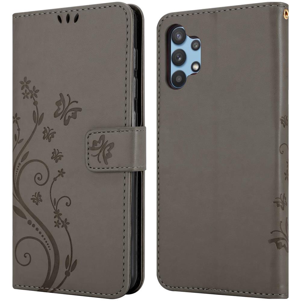 Custodia Compatibile Con Samsung Galaxy A32 5g In Grigio Fiore - Coperchio Protettivo In Design Floreale Con Chiusura Magnetica, Funzione Stand E Slot Per Carte - Foto 8