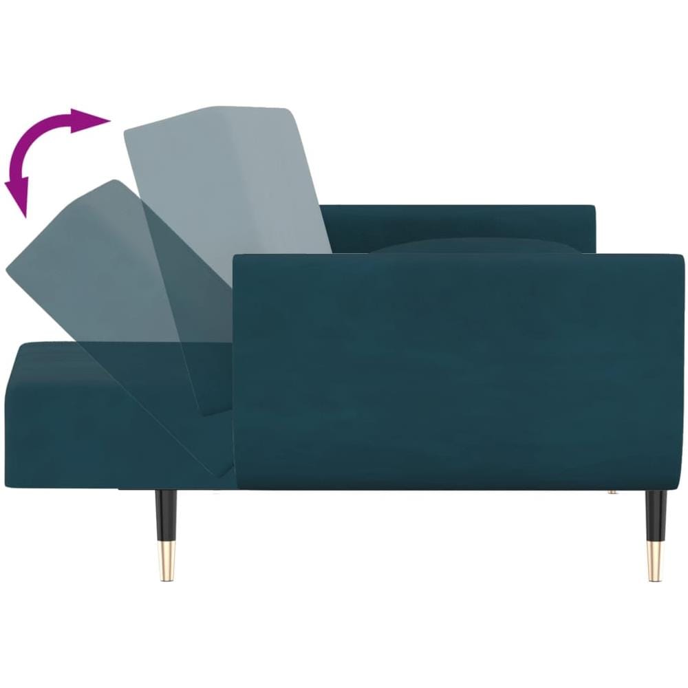 Divano Letto A 2 Posti Con 2 Cuscini Blu In Velluto - Foto 2