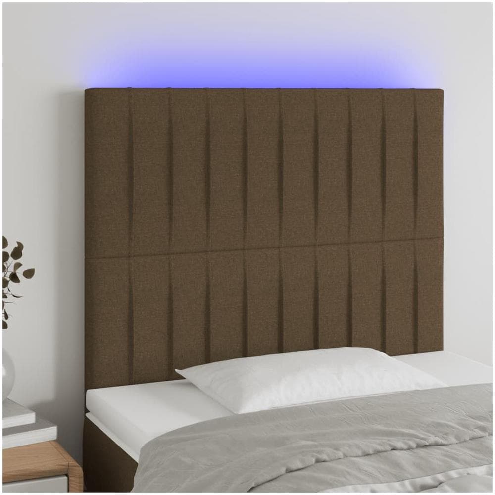 Testiera A Led Marrone Scuro 80x5x118/128 Cm In Tessuto - Foto 1