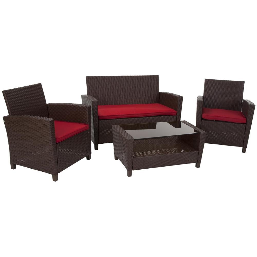 Conversational Conversation Set 4 Pezzi In Vetro E Resina Wicker Marrone - Foto 1