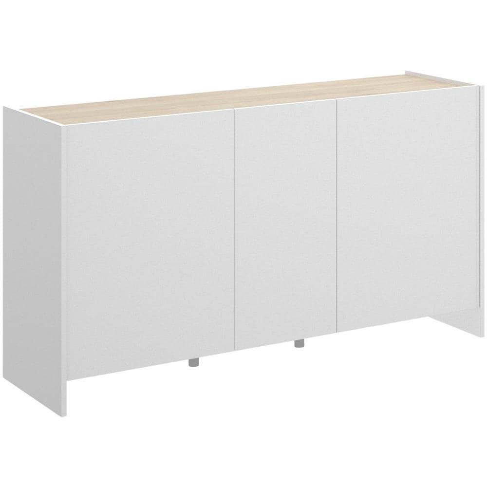Credenza Calino, Buffet Da Soggiorno, Madia Moderna Da Salotto A 3 Ante, 138x42h76 Cm, Bianco E Rovere - Foto 2