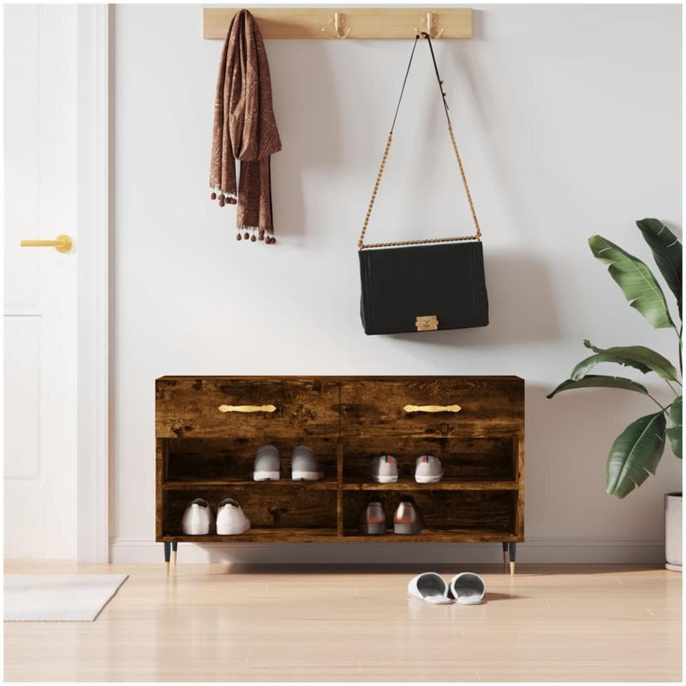 Panca Porta Scarpe Rovere Fumo 102x35x55 Cm Legno Multistrato - Foto 1