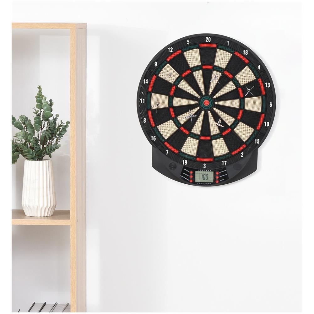 Bersaglio a freccette elettronico in PP con 6 Freccette e Tabellone segna Punti, 44x39.5x 2.2cm, Nero - Foto 2