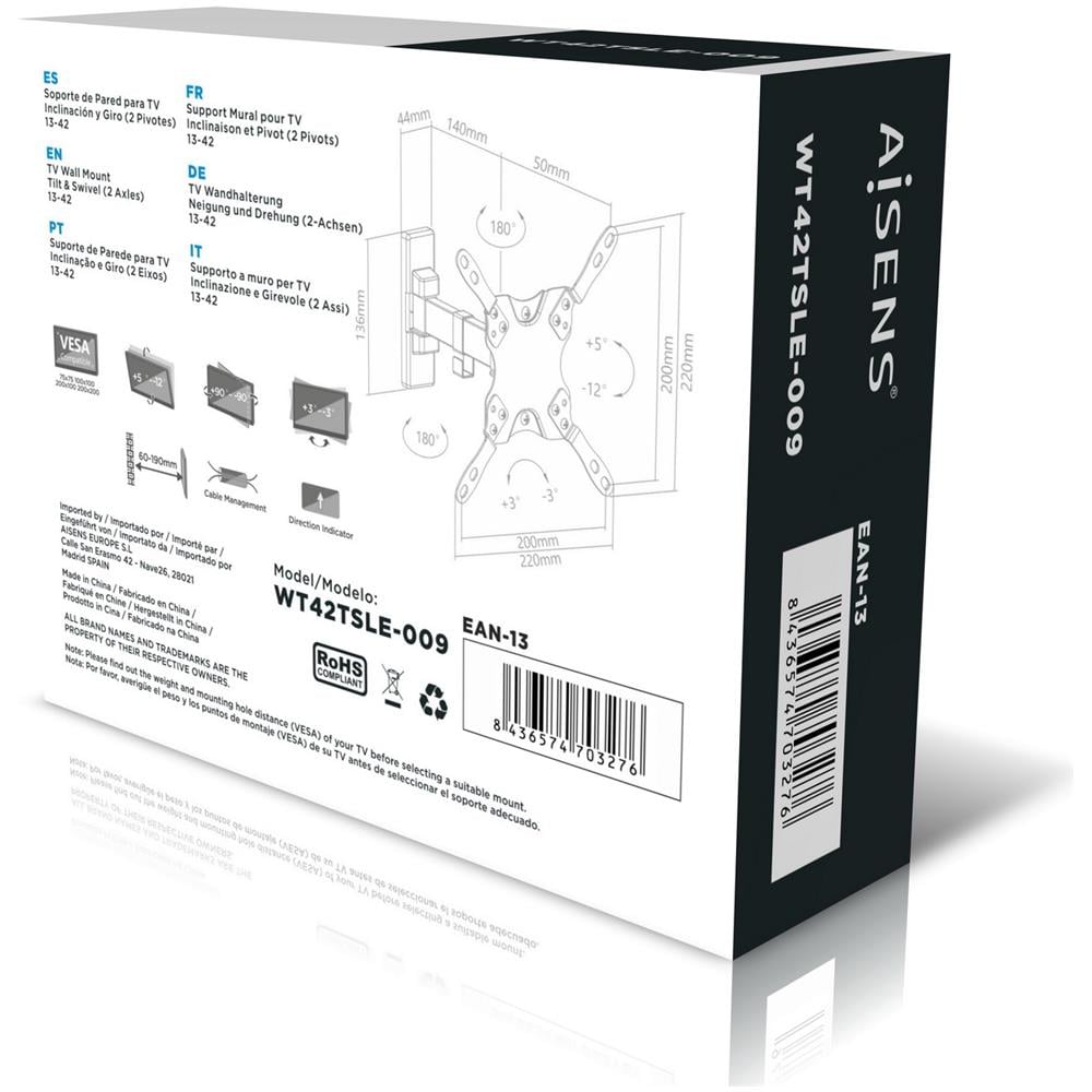 WT42TSLE-009 Supporto TV a parete 106,7 cm (42") Nero - Foto 8