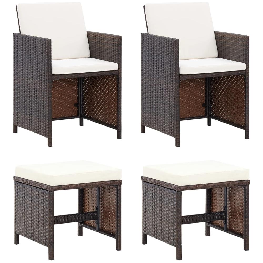 Set Sedie Da Giardino E Poggiapiedi 4 Pz In Polyrattan Marrone - Foto 1