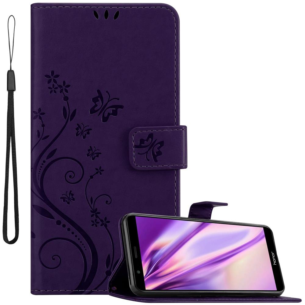 Custodia Compatibile Con Honor 7x In Lilla Scuro Fiore - Coperchio Protettivo In Design Floreale Con Chiusura Magnetica, Funzione Stand E Slot Per Carte - Foto 1