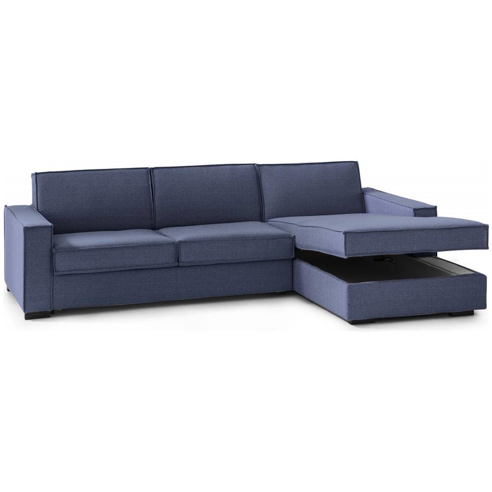 Divano Fisso Maia, Divano Ad Angolo, 100% Made In Italy, Sofà Soggiorno Con, Penisola Contenitore Destra, Con Braccioli Slim, Cm 260x95h90, Blu - Foto 4