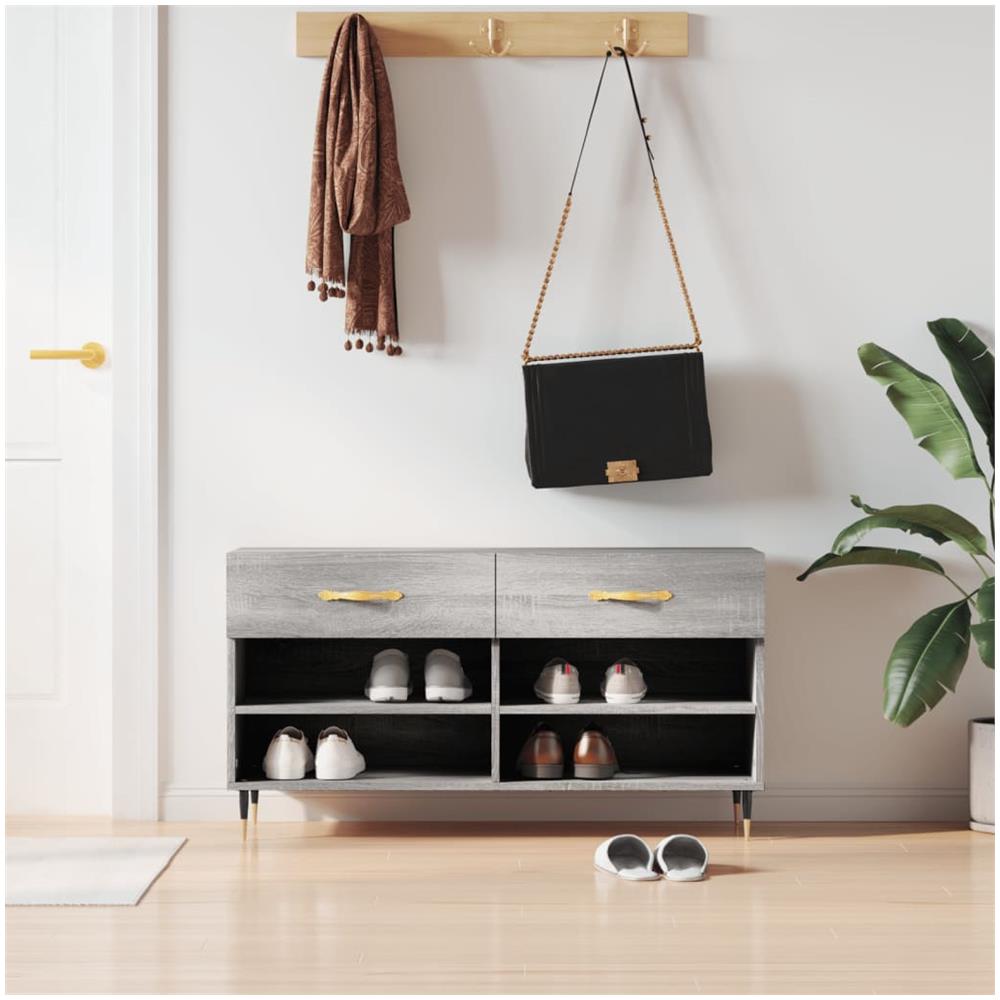 Panca Porta Scarpe Grigio Sonoma 102x35x55 Cm Legno Multistrato - Foto 1
