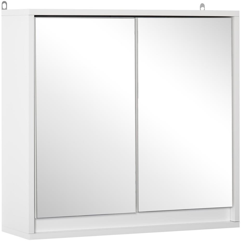 Armadietto Bagno a 2 Ante con Specchiera e Ripiano Regolabile in MDF, 48x14.5x45cm, Bianco - Foto 1
