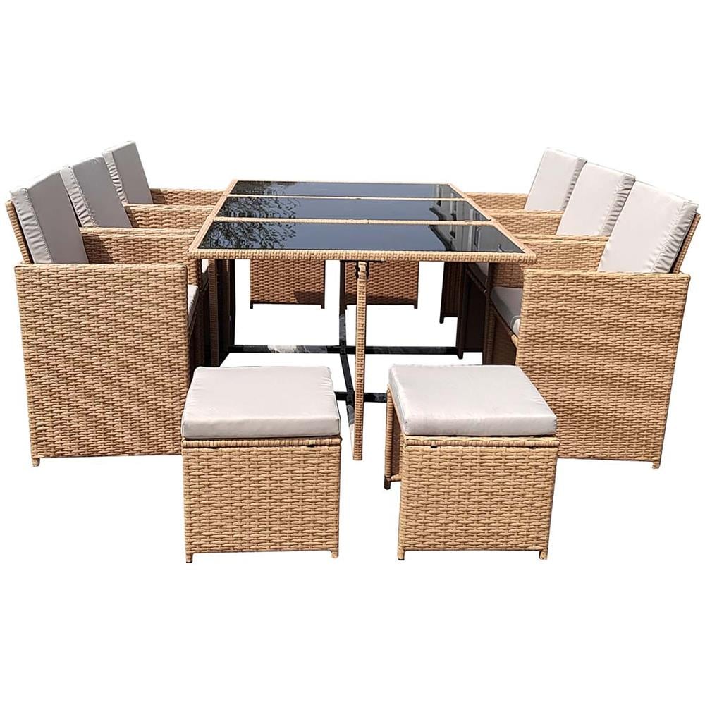 Salotto Da Giardino 10 Posti In Resina Intrecciata Naturale Florida - Foto 2