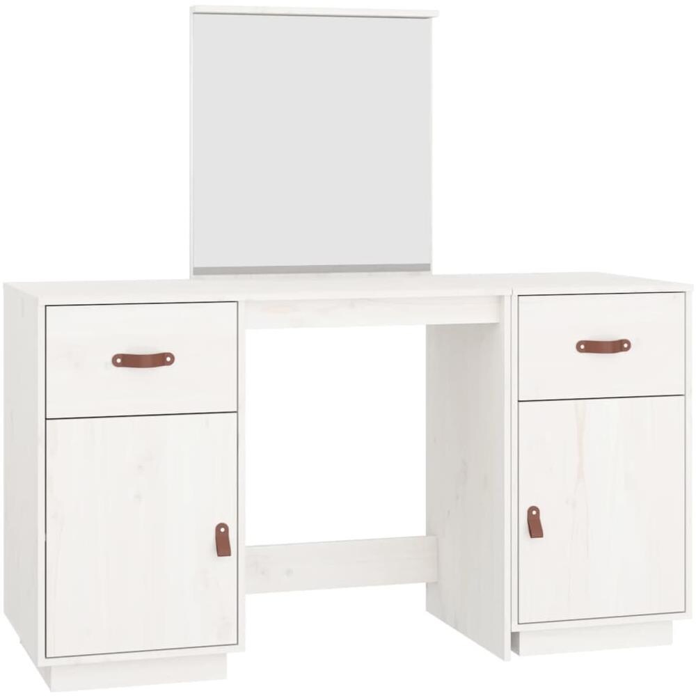 Set Toeletta Con Specchio Bianco In Legno Massello Di Pino - Foto 2