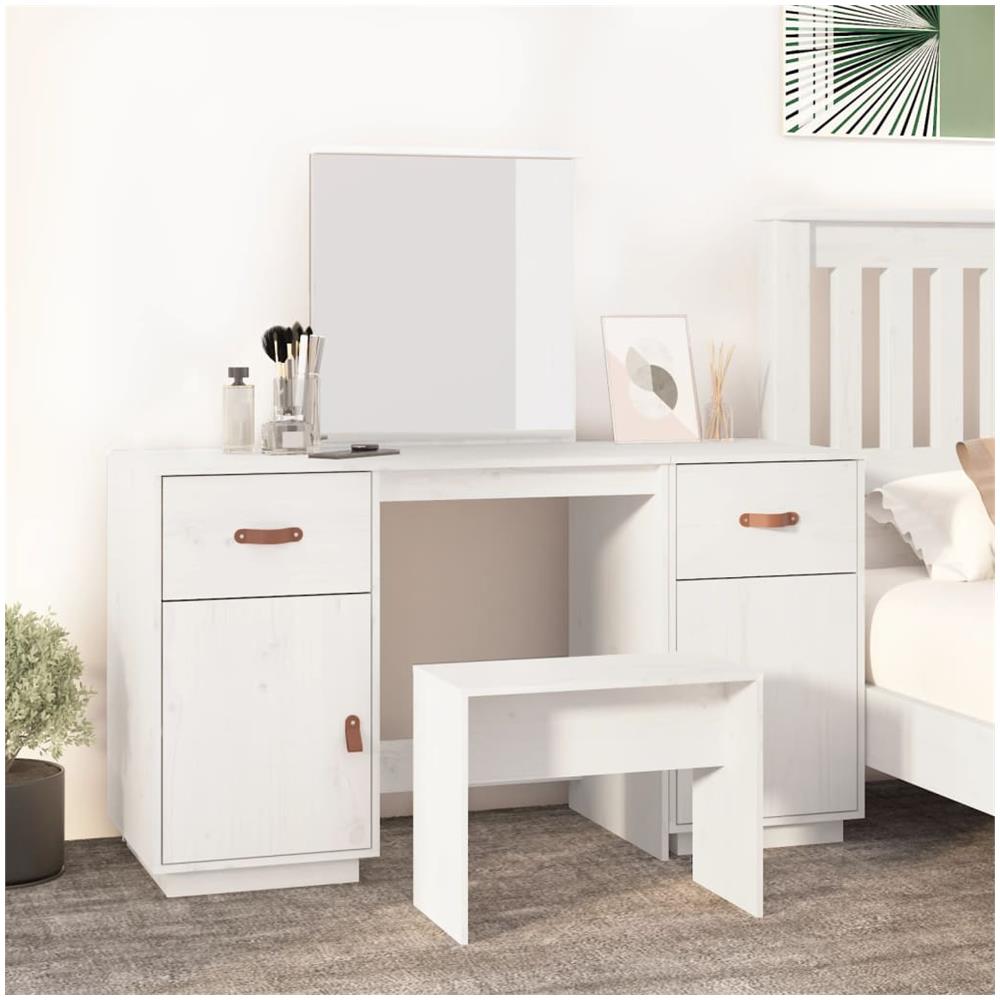 Set Toeletta Con Specchio Bianco In Legno Massello Di Pino - Foto 1