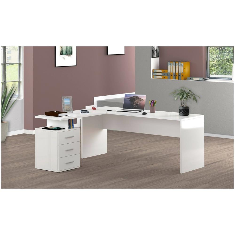 Scrivania Mark, Scrittoio Angolare Porta Pc, Tavolo Multiuso Per Ufficio, Scrivania Salvaspazio Multiposizione, 100% Made In Italy, Cm 160x60h75, Bianco Lucido - Foto 4
