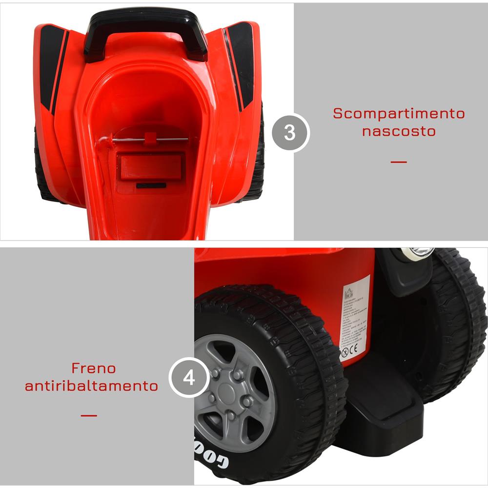 Quad Giocattolo per Bambini 18-36 Mesi con Licenza GOODYEAR con Luci e Suoni Realistici, Rosso e Nero, 60x31x42cm - Foto 6