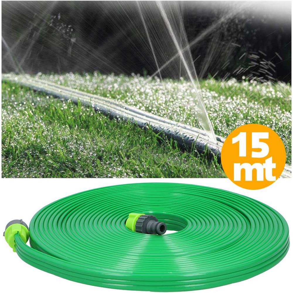 Tubo Piatto Microforato 15 Mt Irrigazione Giardino Piante Esterno con Connettore - Foto 1
