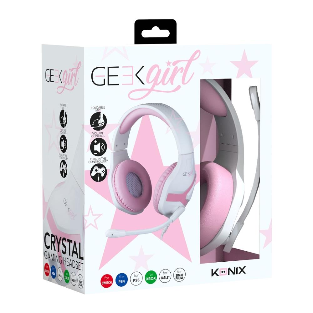Geek Girl Crystal Auricolare Cablato A Padiglione Gaming Rosa, Bianco - Foto 3
