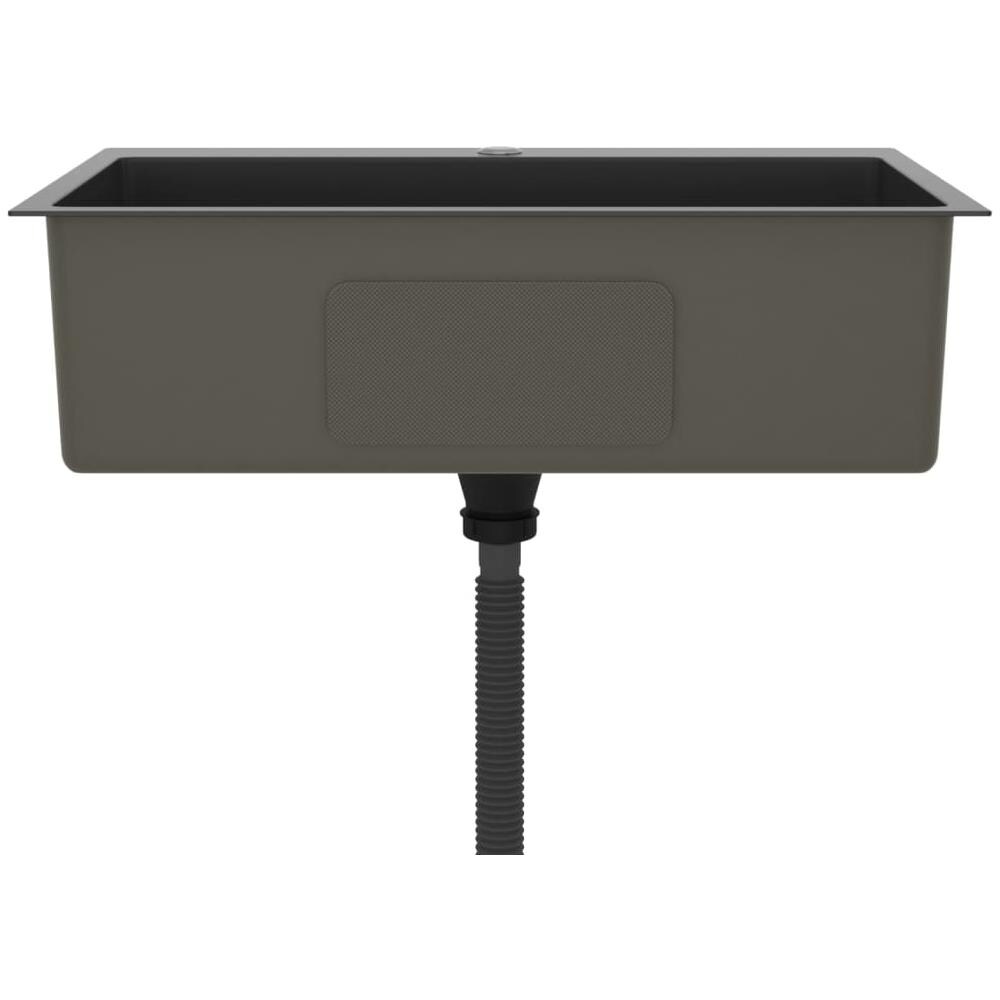 Lavello Cucina Lavorato A Mano Foro Rubinetto Nero Acciaio Inox - Foto 2