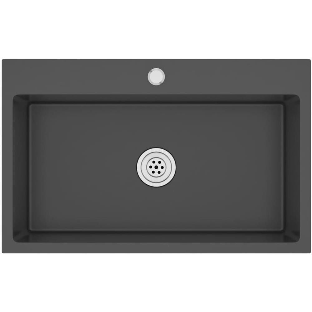 Lavello Cucina Lavorato A Mano Foro Rubinetto Nero Acciaio Inox - Foto 1