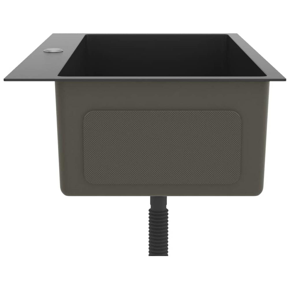 Lavello Cucina Lavorato A Mano Foro Rubinetto Nero Acciaio Inox - Foto 9