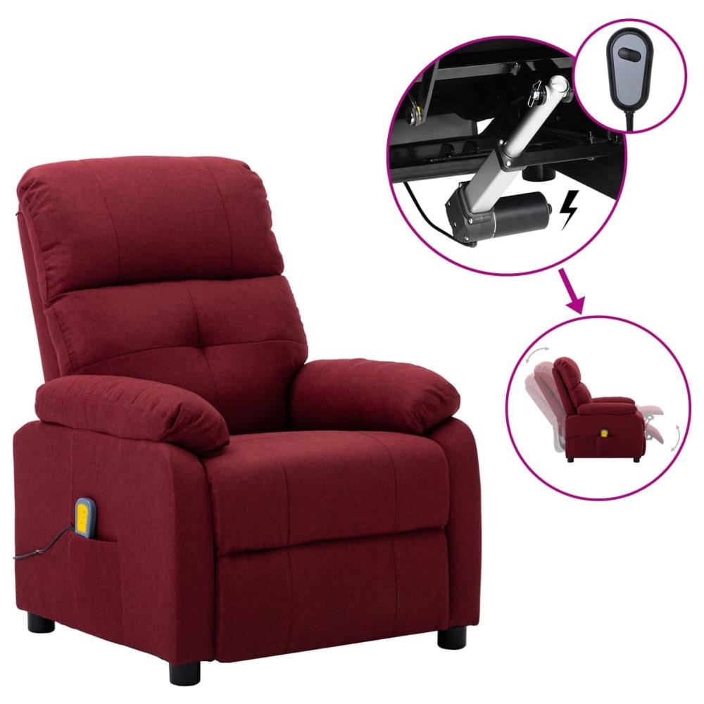 Poltrona Massaggiante Elettrica Rosso Vino in Tessuto - Foto 1