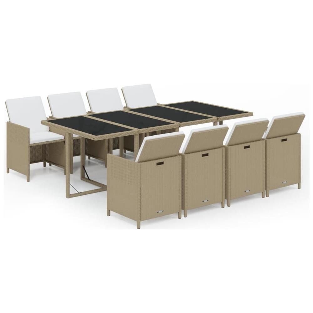 Set Da Pranzo Per Giardino 9pz Con Cuscini In Polyrattan Beige - Foto 1