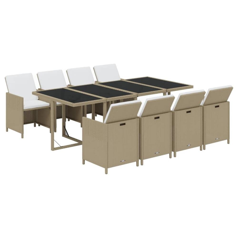 Set Da Pranzo Per Giardino 9pz Con Cuscini In Polyrattan Beige - Foto 2
