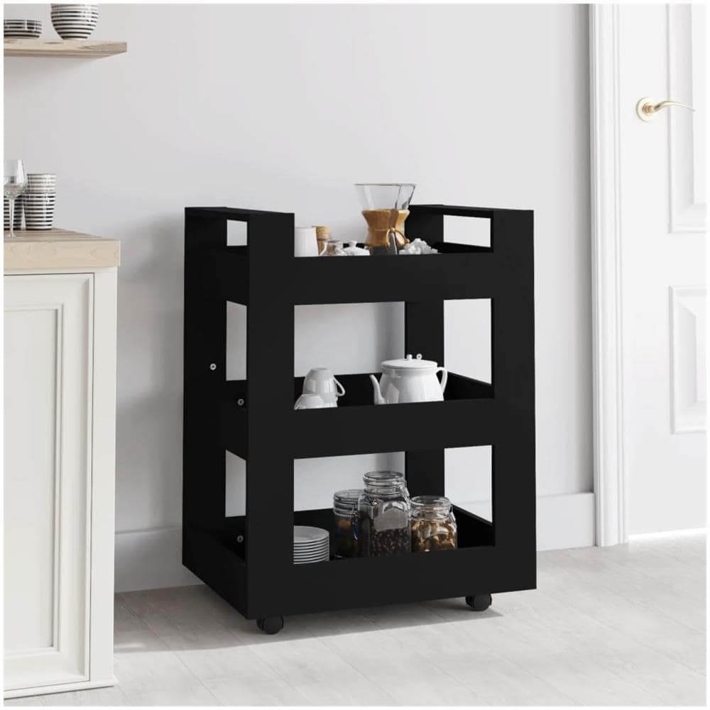 Carrello Da Cucina Nero 60x45x80 Cm In Legno Multistrato - Foto 1