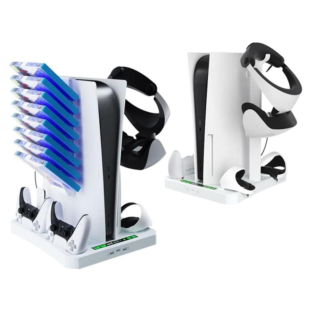 Supporto E Stazione Di Ricarica Compatibile Con Ps5 E Ps Vr2, Supporto Ventola 3-in-1 Con Caricatore Controller Adatto Per Playstation 5 / Psvr2 Con Supporto Cuffie Ps Vr2 - Foto 1