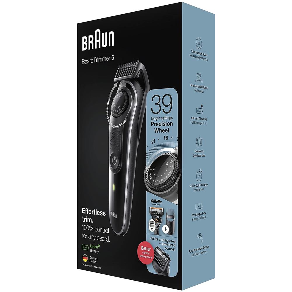 Regolabarba Beard Trimmer 5 con Autonomia 100 min Lavabile + Accessori Colore Nero  - Foto 7