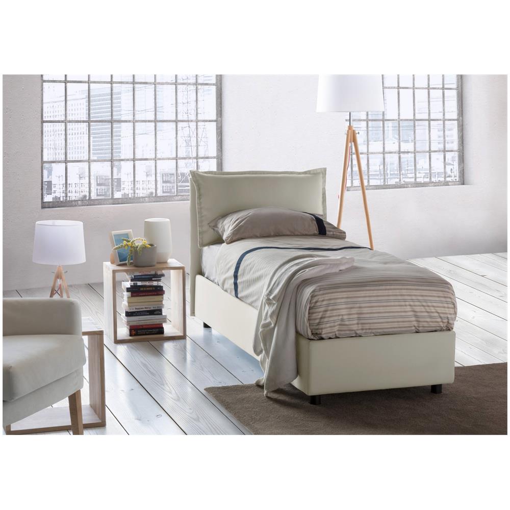 Letto Singolo Rossella, Letto Contenitore Con Rivestimento In Tessuto, 100% Made In Italy, Apertura Frontale, Con Materasso Cm 80x200 Incluso, Beige - Foto 1