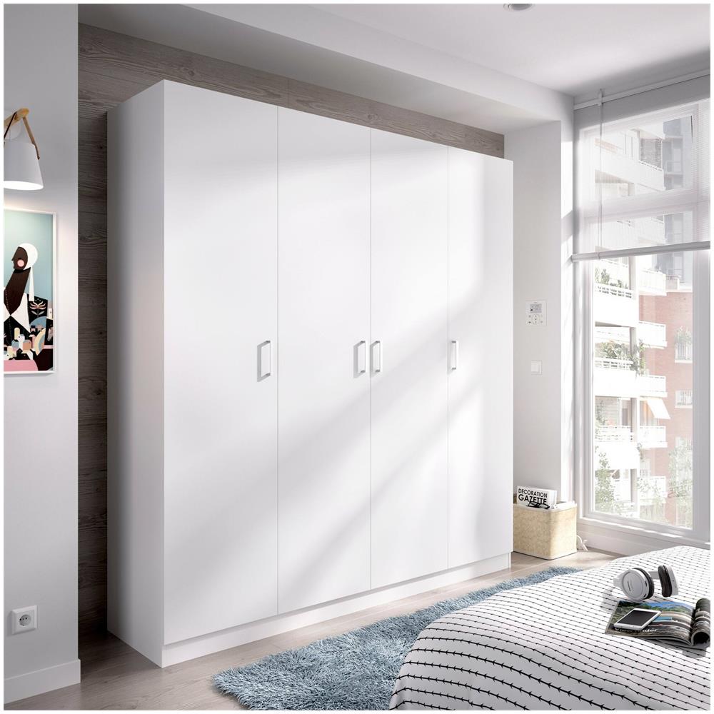 Guardaroba Bove, Mobile Appendiabiti Per Camera Da Letto, Armadio A 4 Ante Battenti, 200x52h215 Cm, Bianco - Foto 1