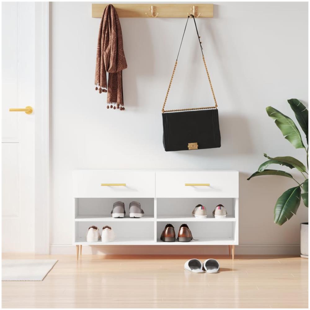 Panca Porta Scarpe Bianca 102x35x55 Cm In Legno Multistrato - Foto 1