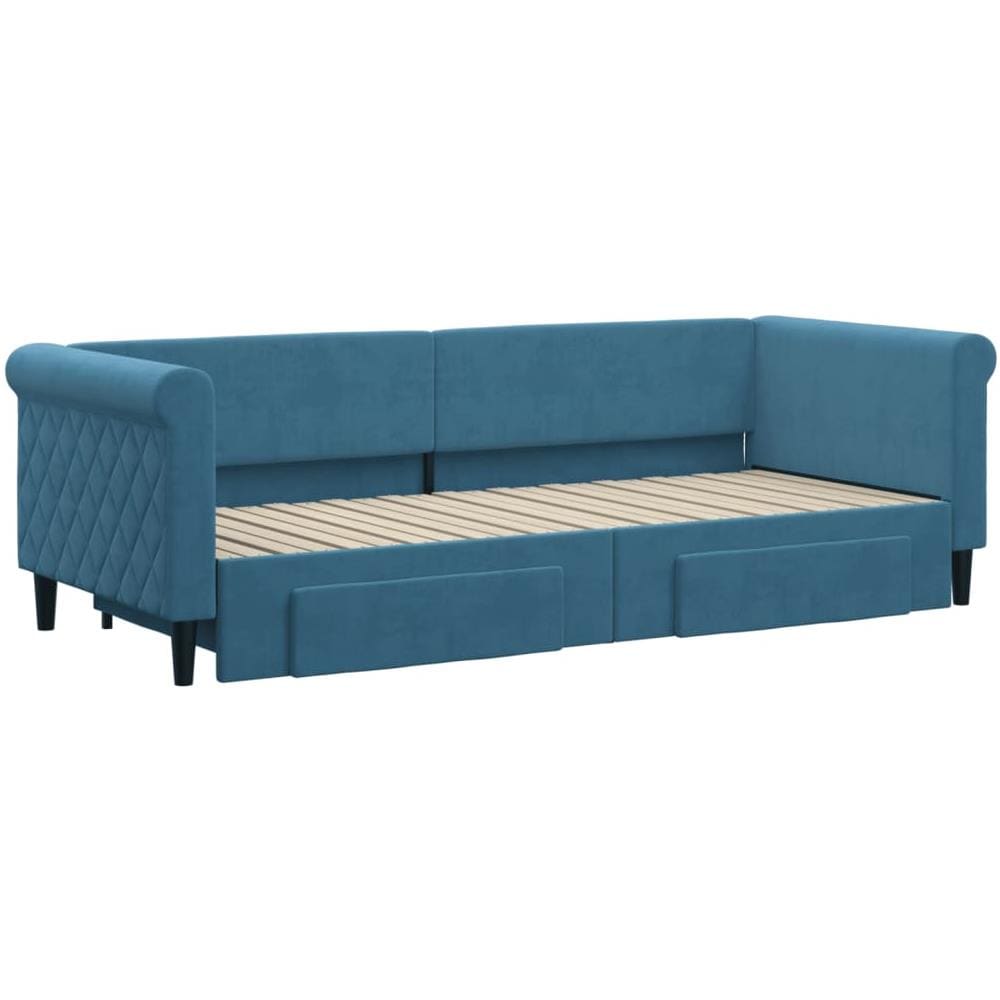 Divano Letto Estraibile Con Cassetti Blu 80x200 Cm In Velluto - Foto 2