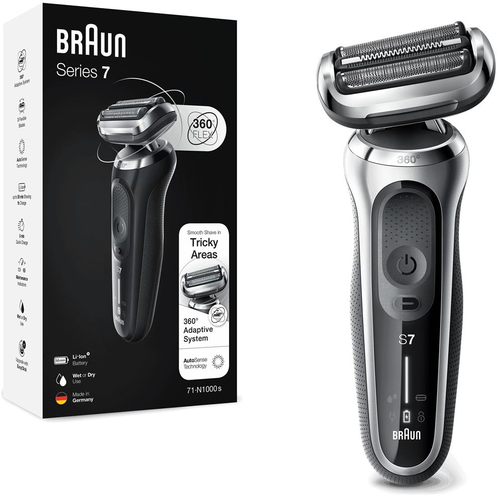 Series 7 71-S1000s Rasoio Elettrico Uomo, 360° Flex, Wet&Dry, Ricaricabile, Rasoio A Lamina Senza Fili, Argento - Foto 1